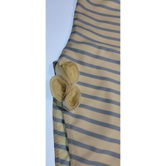 SAME LOS ANGELES One Piece Swimsuit Womens Stripped Sz Small Flower Beige Blue - Picture 2 of 10